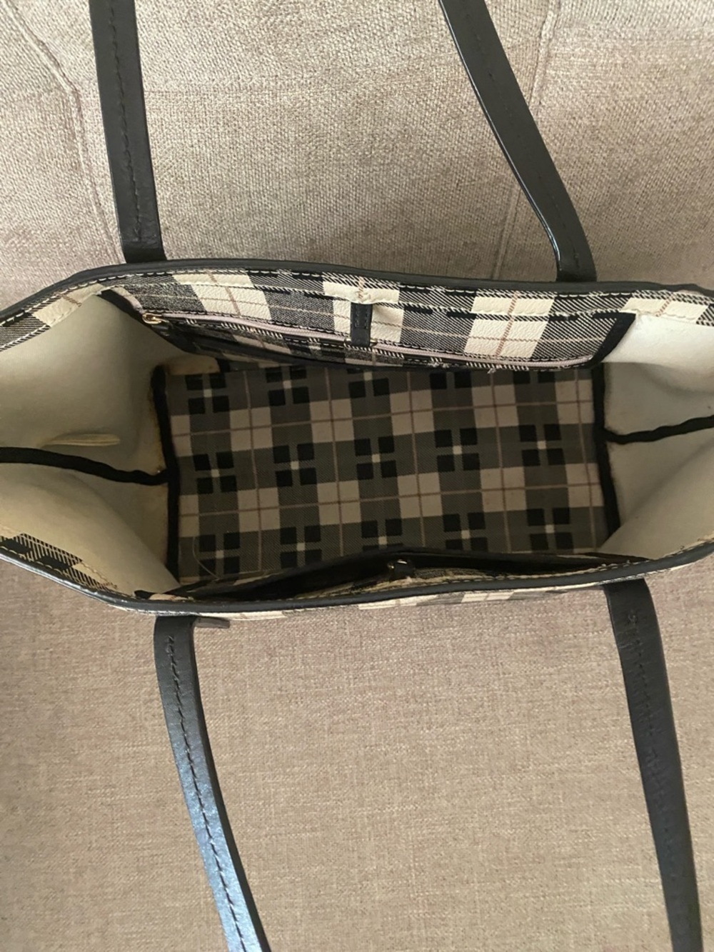 kate spade Black & Cream Plaid Tote with Black Straps - Picture 3 of 3